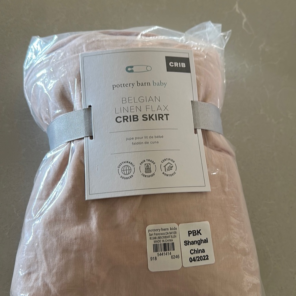 Potterybarn Kids Belgian Linen Crib bedskirt Blush
